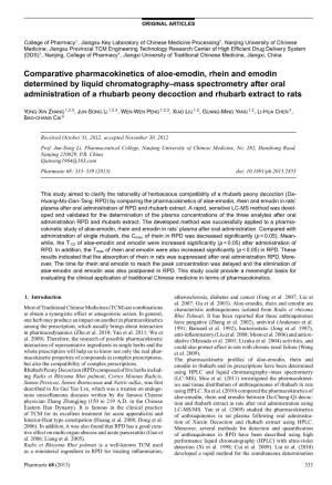 Comparative Pharmacokinetics of Aloe-Emodin, Rhein and Emodin