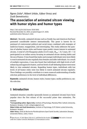 The Association of Animated Sitcom Viewing with Humor Styles and Humor Types