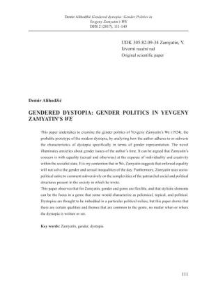 Gendered Dystopia: Gender Politics in Yevgeny Zamyatin's We