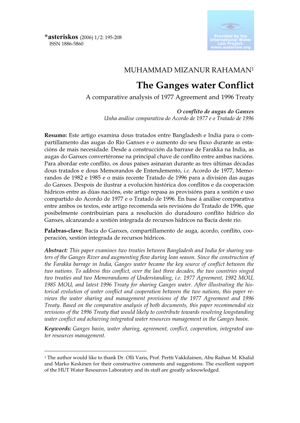 The Ganges Water Conflict a Comparative Analysis of 1977 Agreement and 1996 Treaty