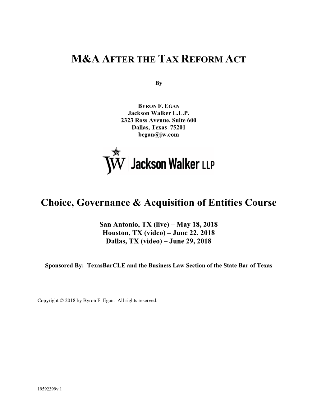 M&A After the Tax Reform