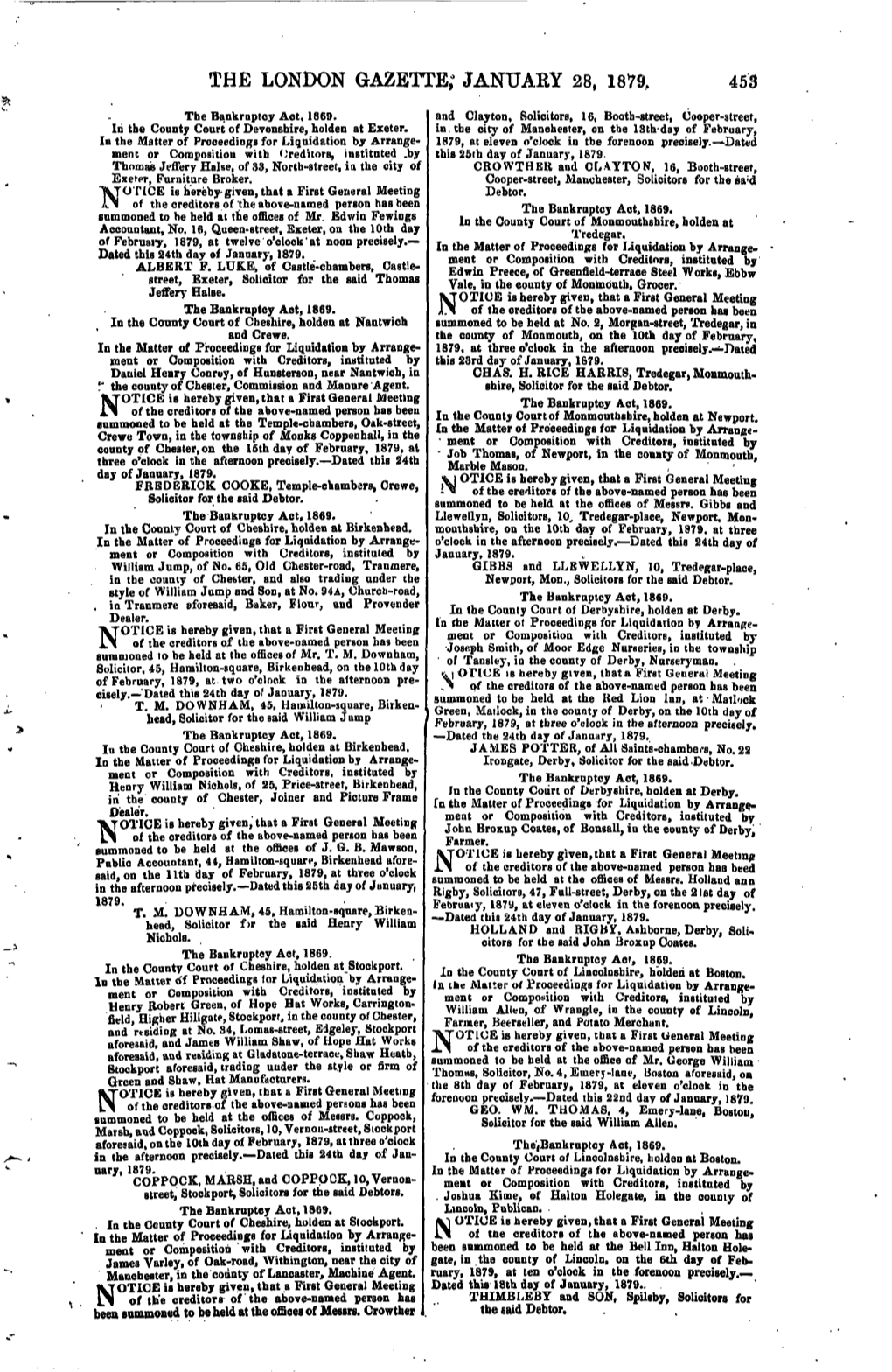 The London Gazette; January 28, 1879. 453