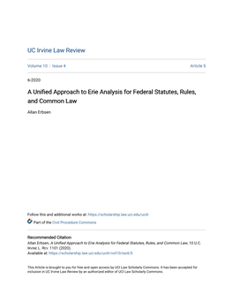 A Unified Approach to Erie Analysis for Federal Statutes, Rules, and Common Law