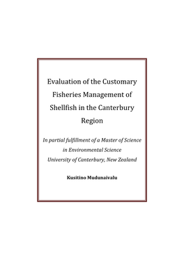 Evaluation of the Customary Fisheries Management of Shellfish in The