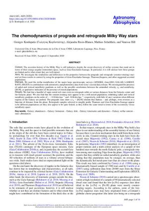 The Chemodynamics of Prograde and Retrograde Milky Way Stars Georges Kordopatis (Γιωργ´ Oς Koρδoπατη´ Σ), Alejandra Recio-Blanco, Mathias Schultheis, and Vanessa Hill