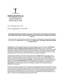 Indianapolis Symphony Orchestra Announces All-Star Cast for On