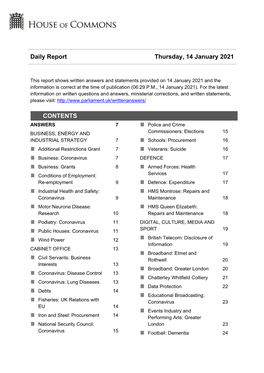Daily Report Thursday, 14 January 2021 CONTENTS
