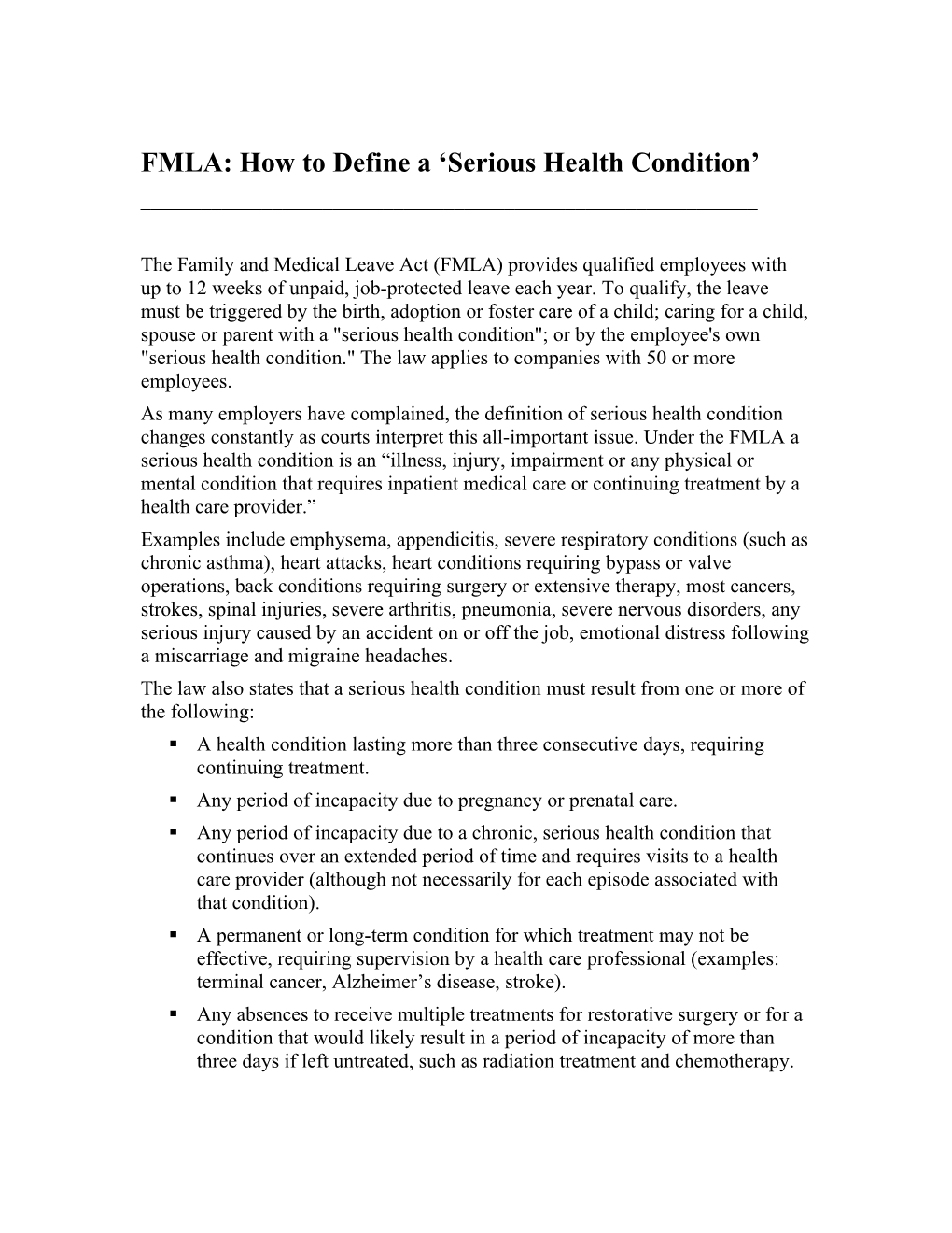 FMLA: How To Define A ‘Serious Health Condition’