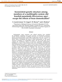 Inconsistent Genetic Structure Among Members of a Multitrophic System: Did Bruchid Parasitoids (Horismenus Spp.) Escape the Effects of Bean Domestication?