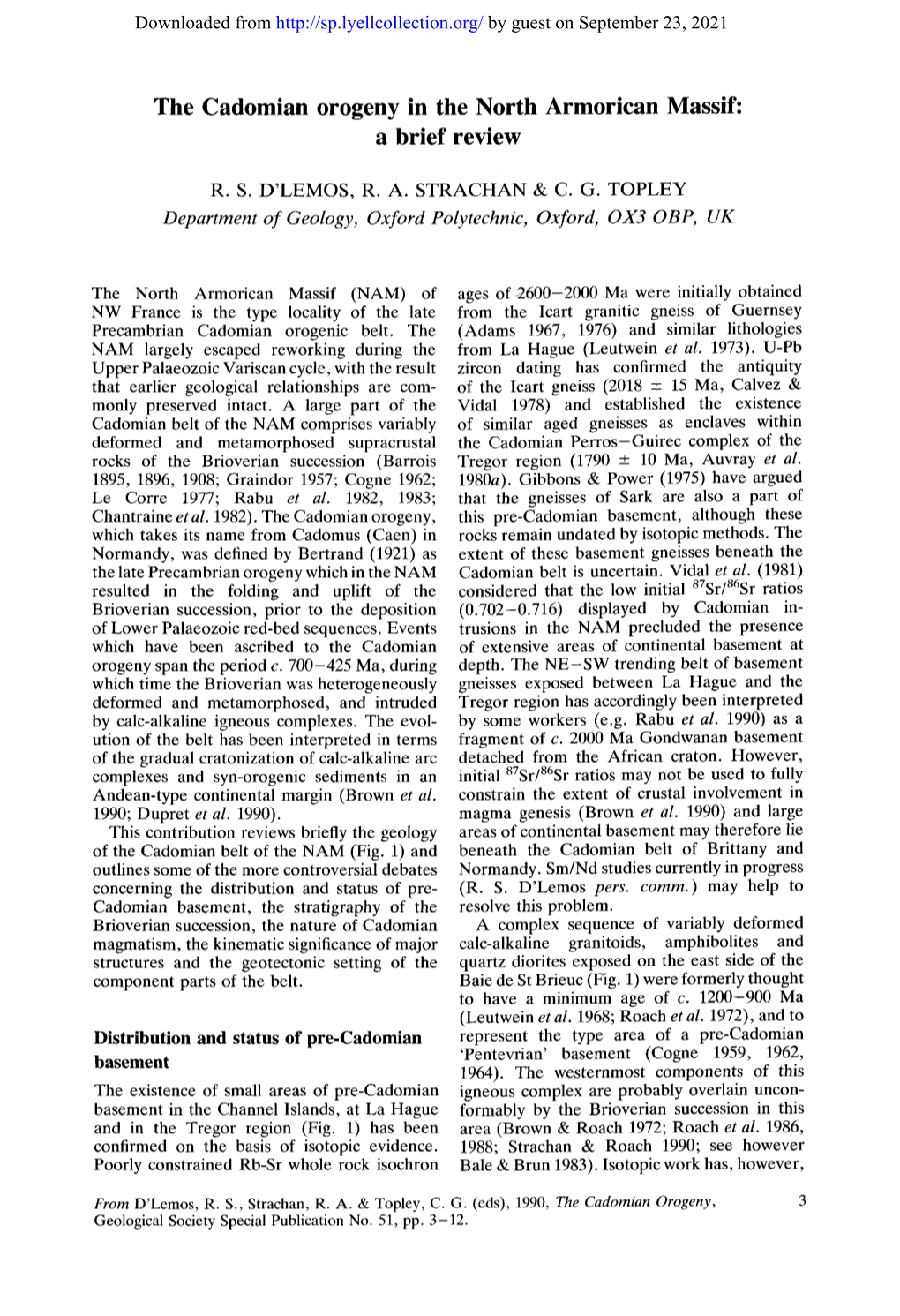 The Cadomian Orogeny in the North Armorican Massif: a Brief Review