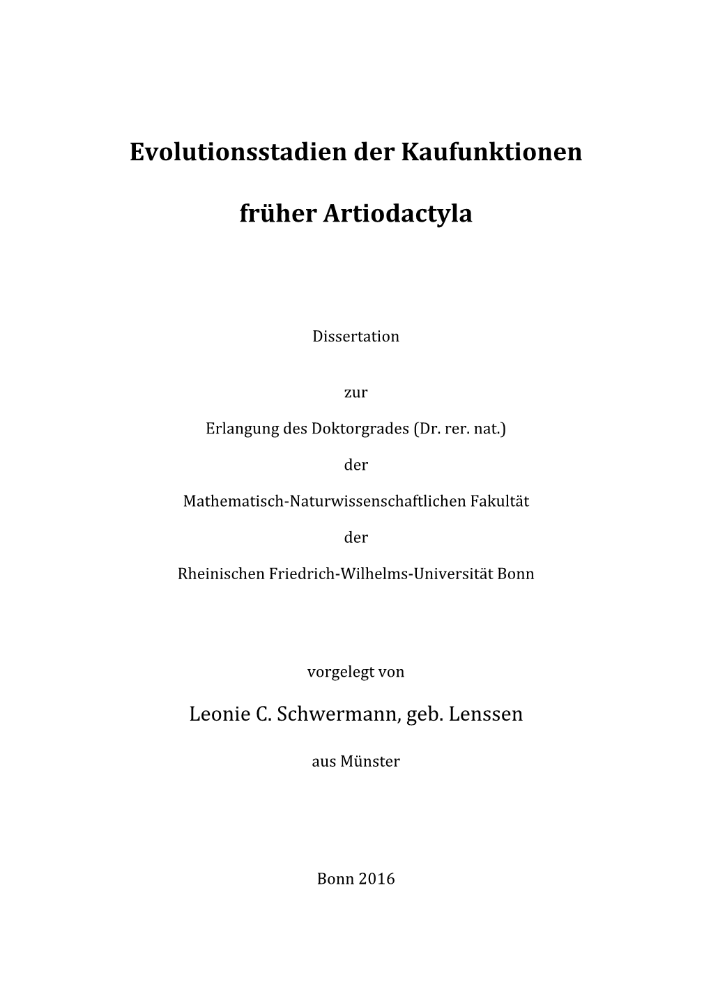 Evolutionsstadien Der Kaufunktionen Früher Artiodactyla