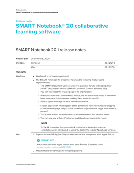 SMART Notebook 20 Software Release Notes