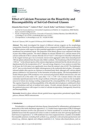 Effect of Calcium Precursor on the Bioactivity and Biocompatibility of Sol-Gel-Derived Glasses