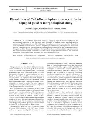 Dissolution of Calcidiscus Leptoporus Coccoliths in Copepod Guts? a Morphological Study