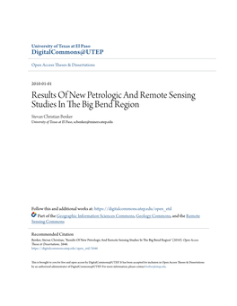 Results of New Petrologic and Remote Sensing Studies in the Big Bend Region