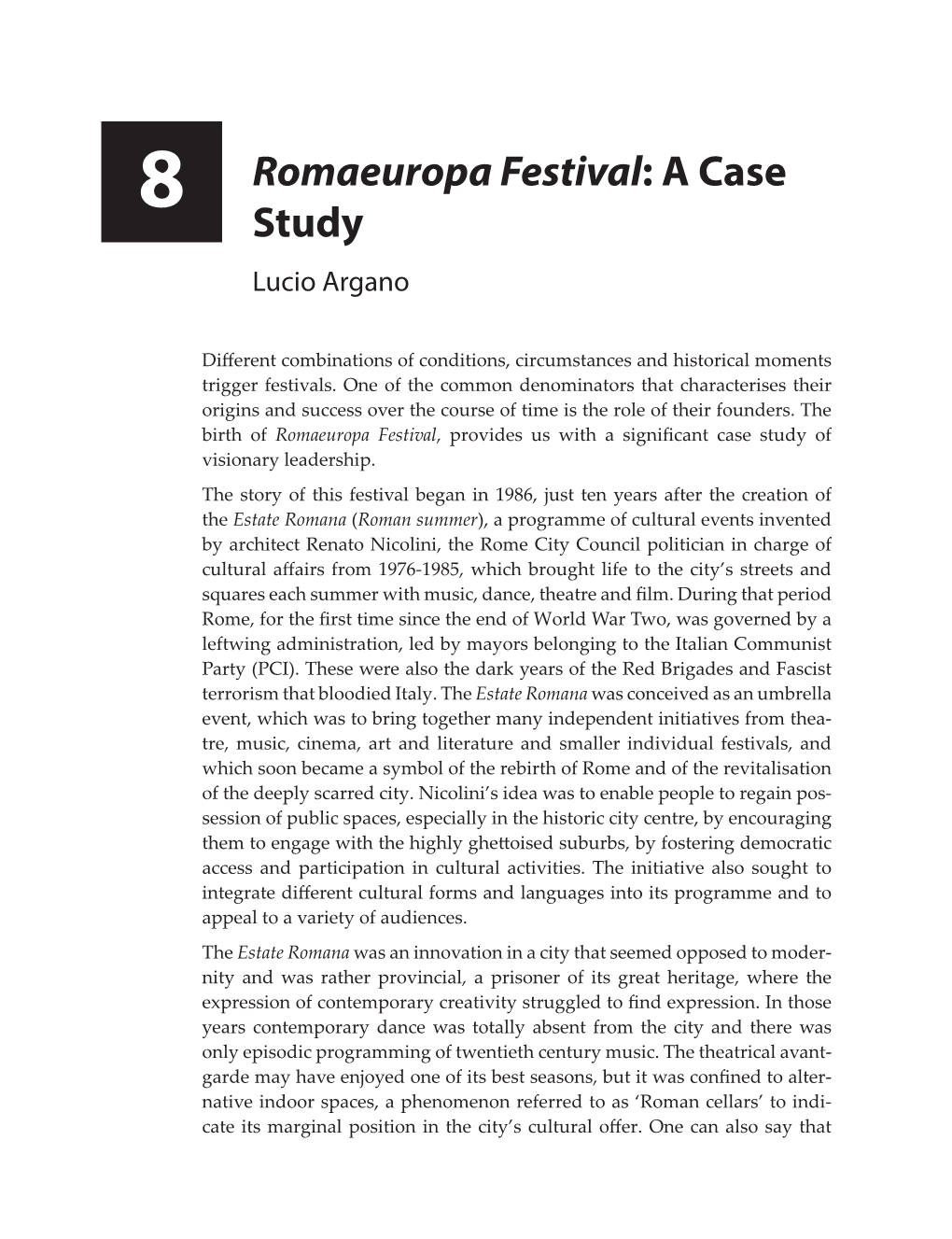 Chapter 8 Romaeuropa Festival: a Case Study