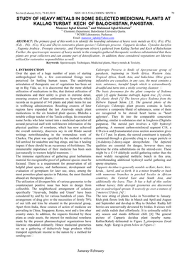 Study of Heavy Metals in Some Selected Medicinal Plants at Kallag Turbat Kech of Balochistan, Pakistan