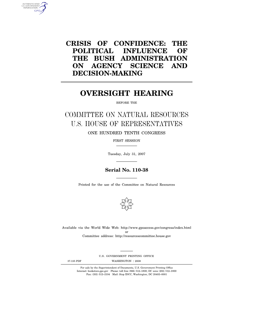 Oversight Hearing Committee on Natural