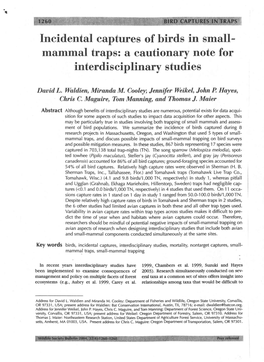 Incidental Captures of Birds in Small- Mammal Traps: a Cautionary Note for Interdisciplinary Studies