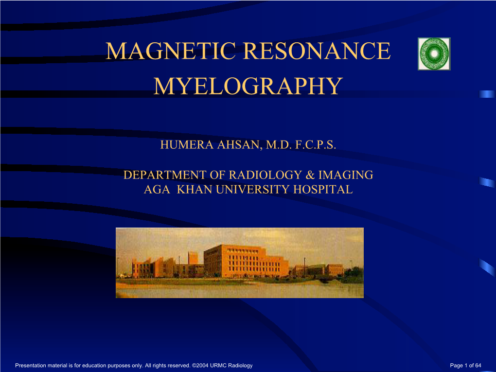 Magnetic Resonance Myelography