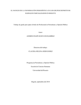 El Manejo De La Información Periodística En Los Grupos Deportivos Radiales Parcializados En Bogotá
