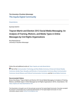 Trayvon Martin and Election 2012 Social Media Messaging: an Analysis of Framing, Rhetoric, and Media Types in Online Messages by Civil Rights Organizations