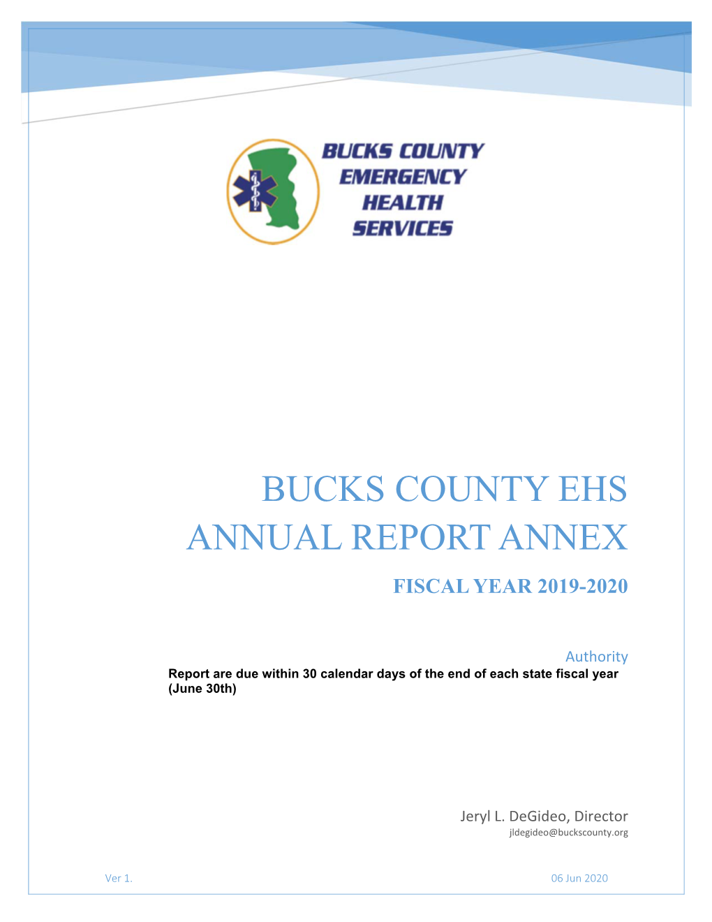 Bucks County Ehs Annual Report Annex Fiscal Year 2019-2020