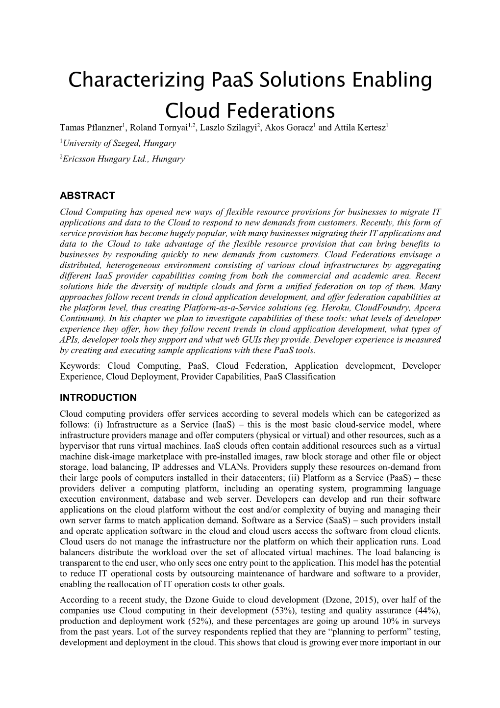Characterizing Paas Solutions Enabling Cloud Federations