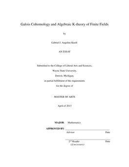 Galois Cohomology and Algebraic K-Theory of Finite Fields
