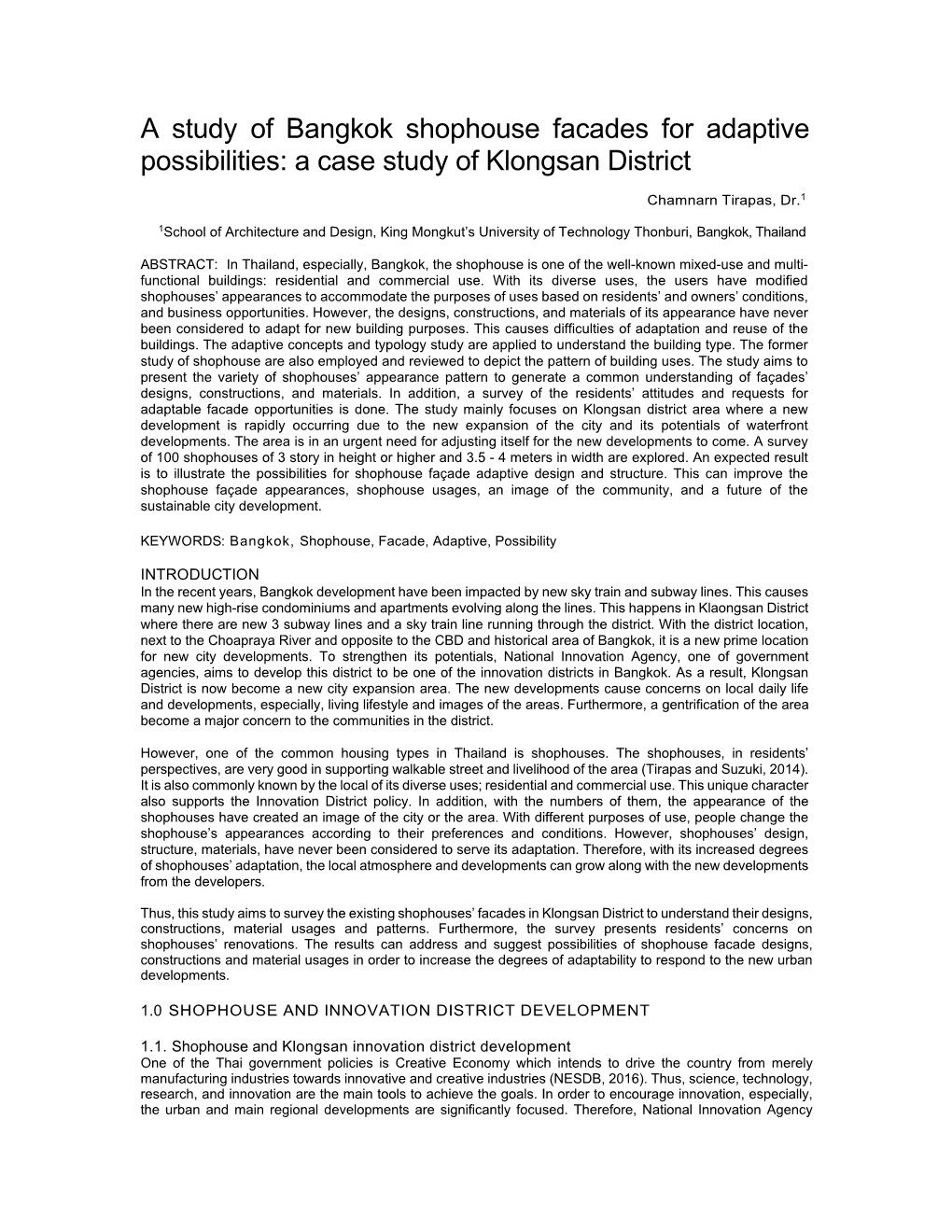 A Study of Bangkok Shophouse Facades for Adaptive Possibilities: a Case Study of Klongsan District