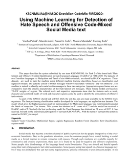 Using Machine Learning for Detection of Hate Speech and Offensive Code-Mixed Social Media Text