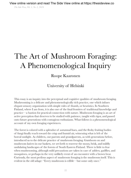 The Art of Mushroom Foraging: a Phenomenological Inquiry Roope Kaaronen
