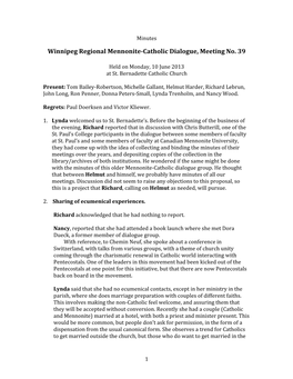 Winnipeg Regional Mennonite‐Catholic Dialogue, Meeting No. 39