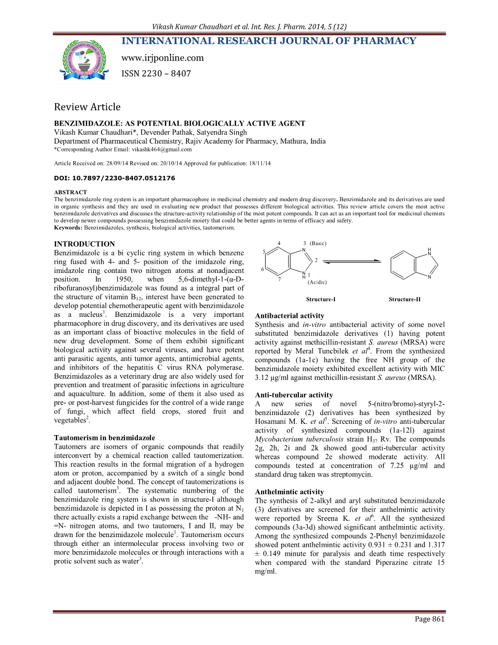 Benzimidazole: As Potential Biologically Active