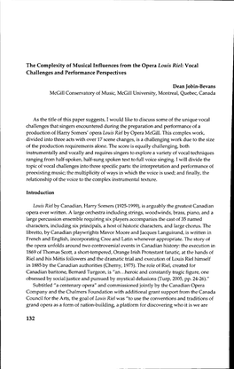 The Complexity of Musical Influences from the Opera Louis Riel: Vocal Challenges and Performance Perspectives