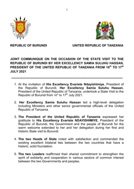 Republic of Burundi United Republic of Tanzania Joint