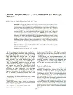 Occipital Condyle Fractures: Clinical Presentation and Radiologic Detection