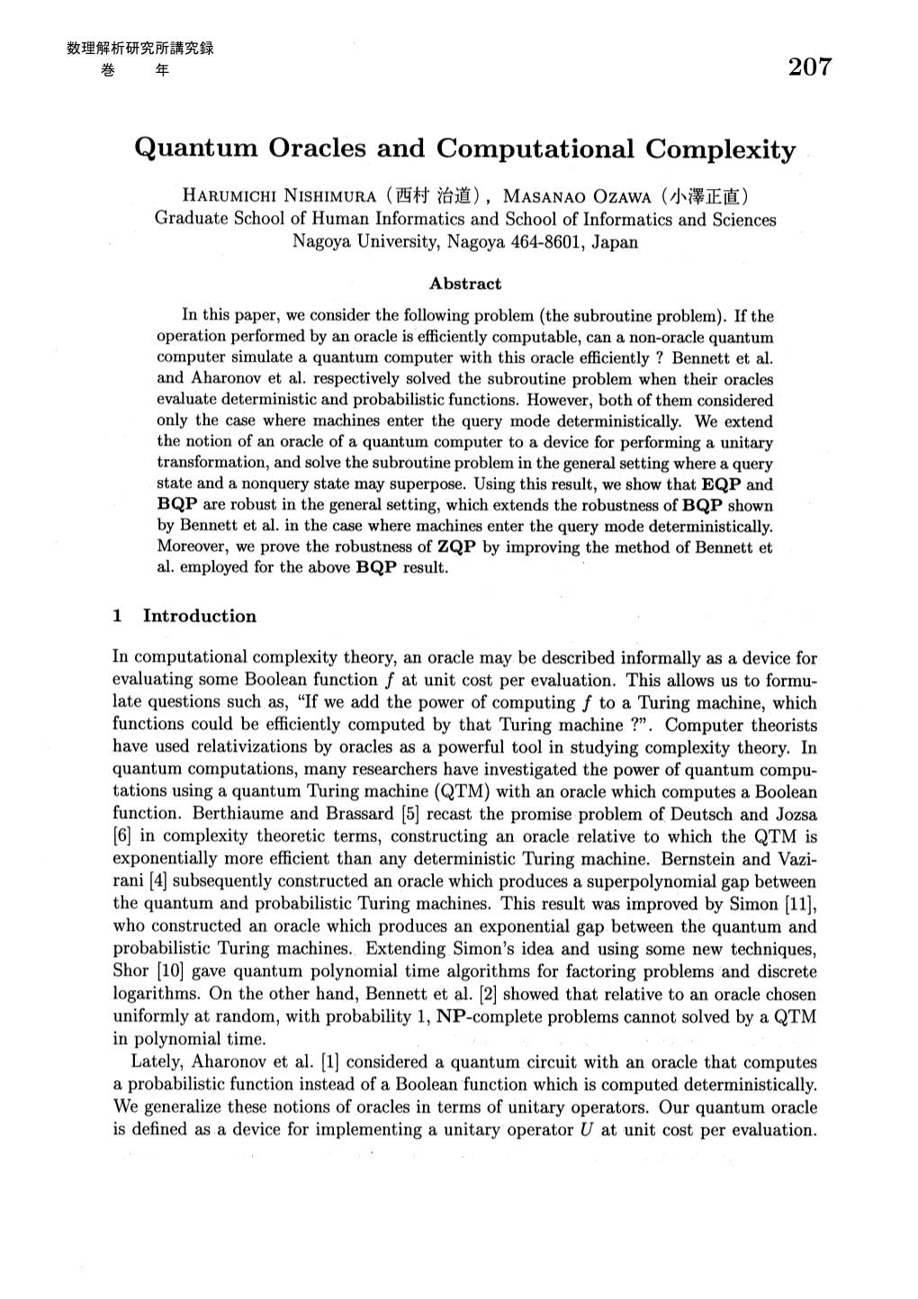 Quantum Oracles and Computational Complexity