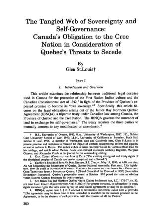 Canada's Obligation to the Cree Nation in Consideration of Quebec's Threats to Secede