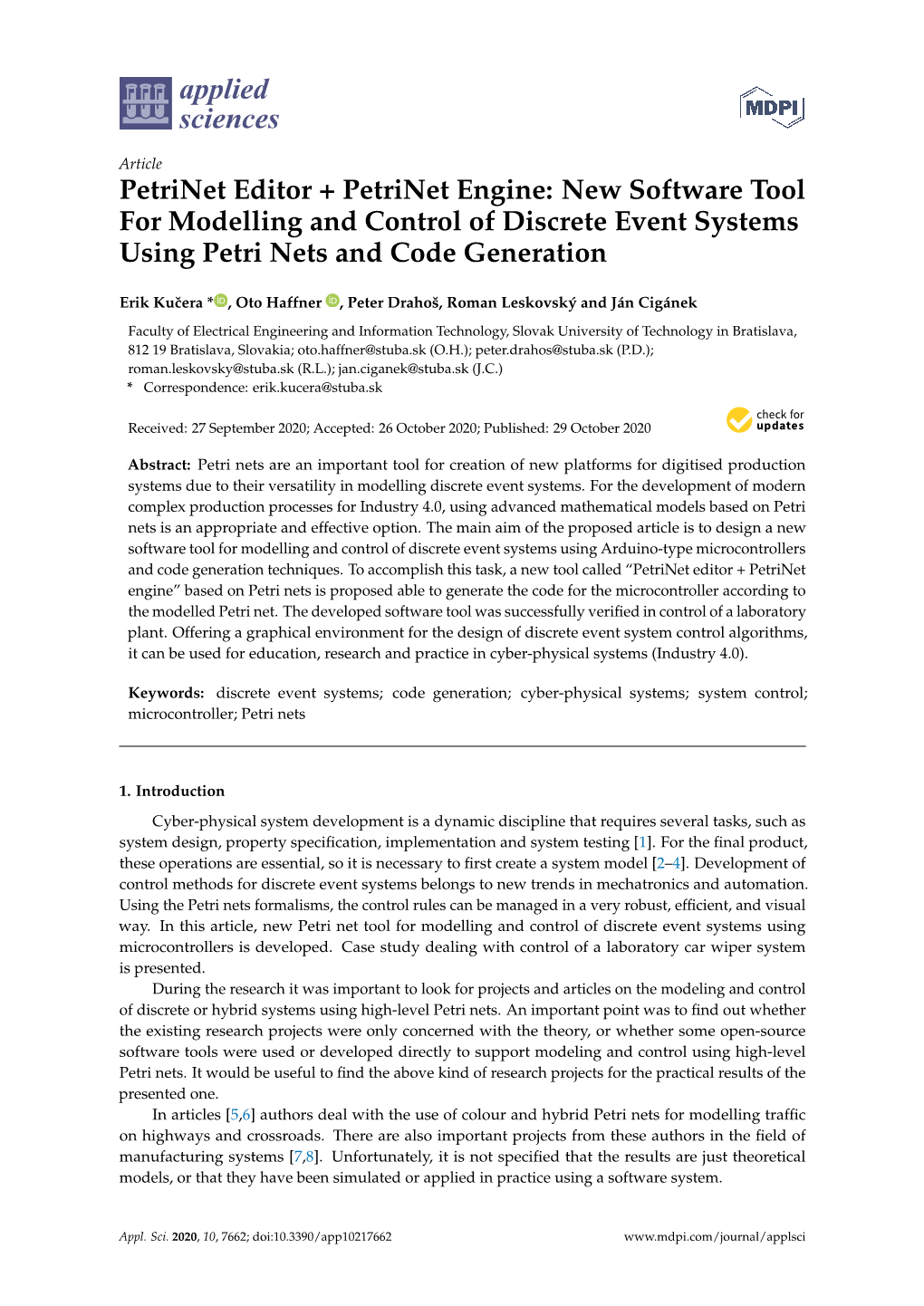 New Software Tool for Modelling and Control of Discrete Event Systems Using Petri Nets and Code Generation