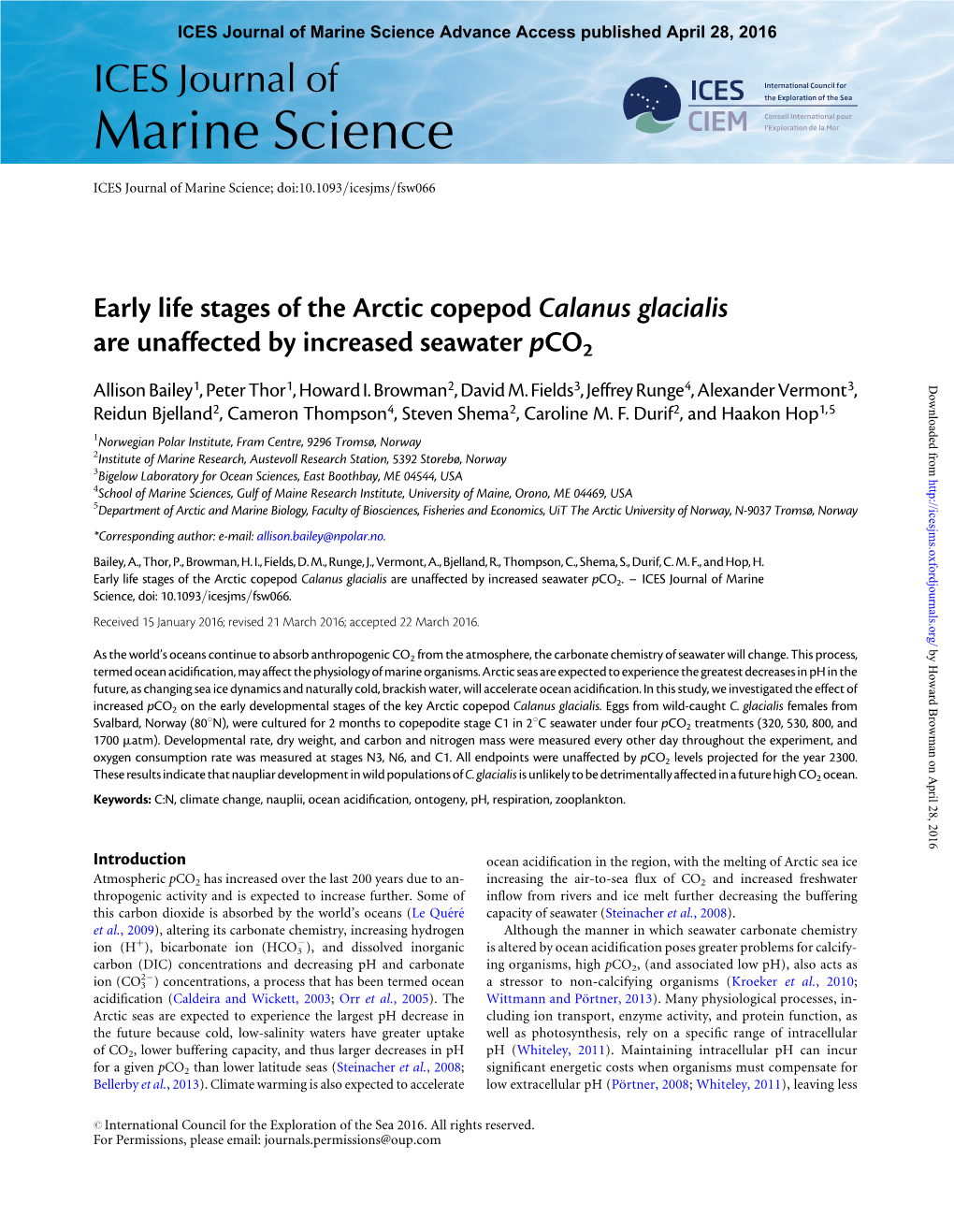 Early Life Stages of the Arctic Copepod Calanus Glacialis Are Unaffected by Increased Seawater Pco2