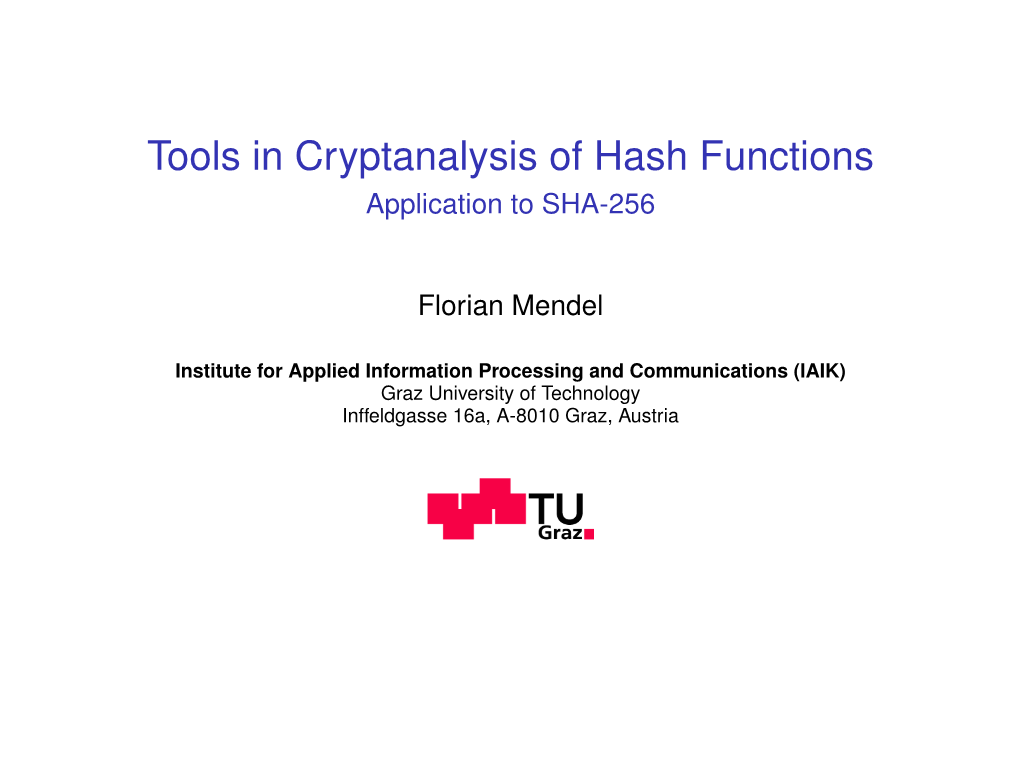 Tools in Cryptanalysis of Hash Functions Application to SHA-256