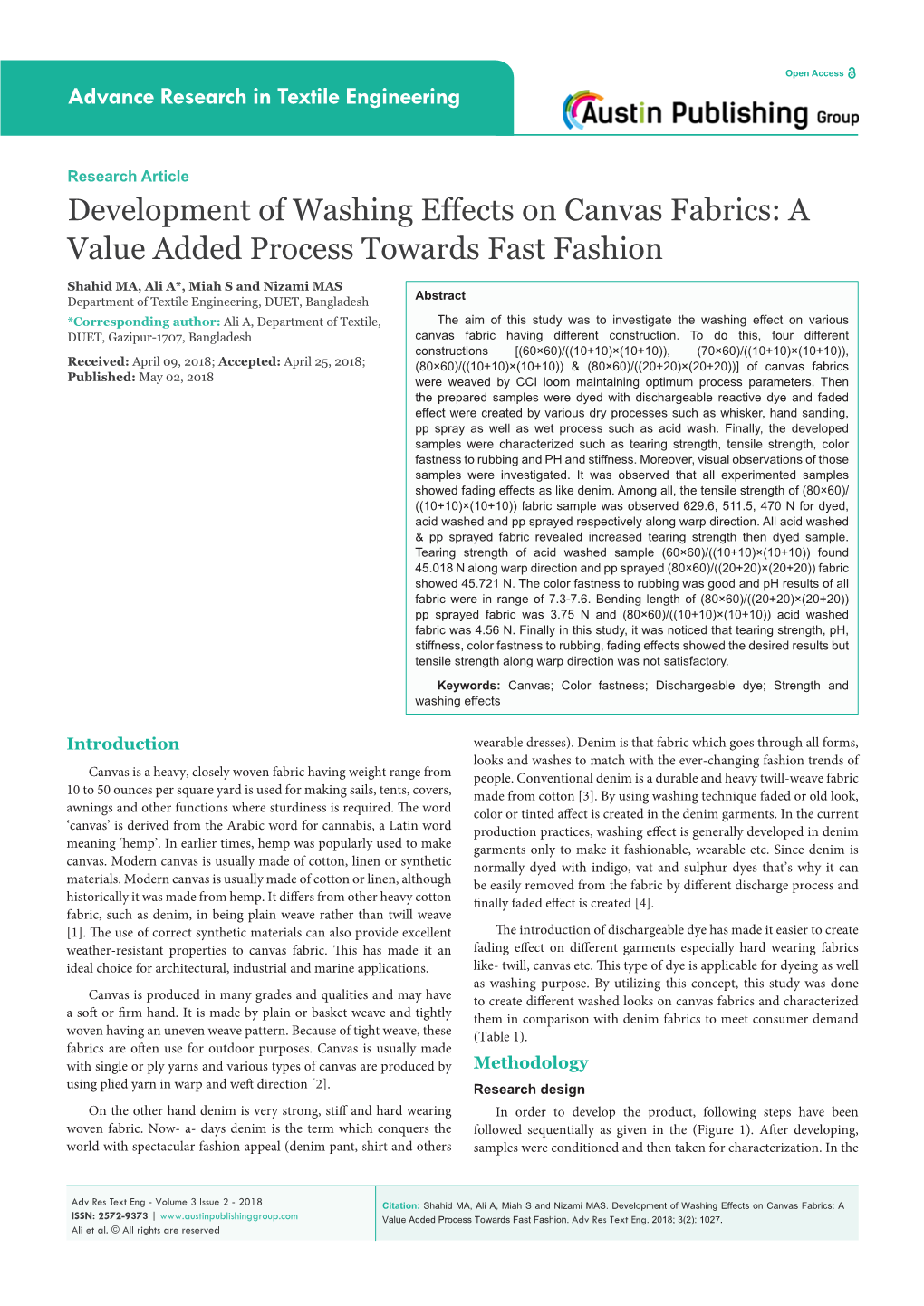 Development of Washing Effects on Canvas Fabrics: a Value Added Process Towards Fast Fashion