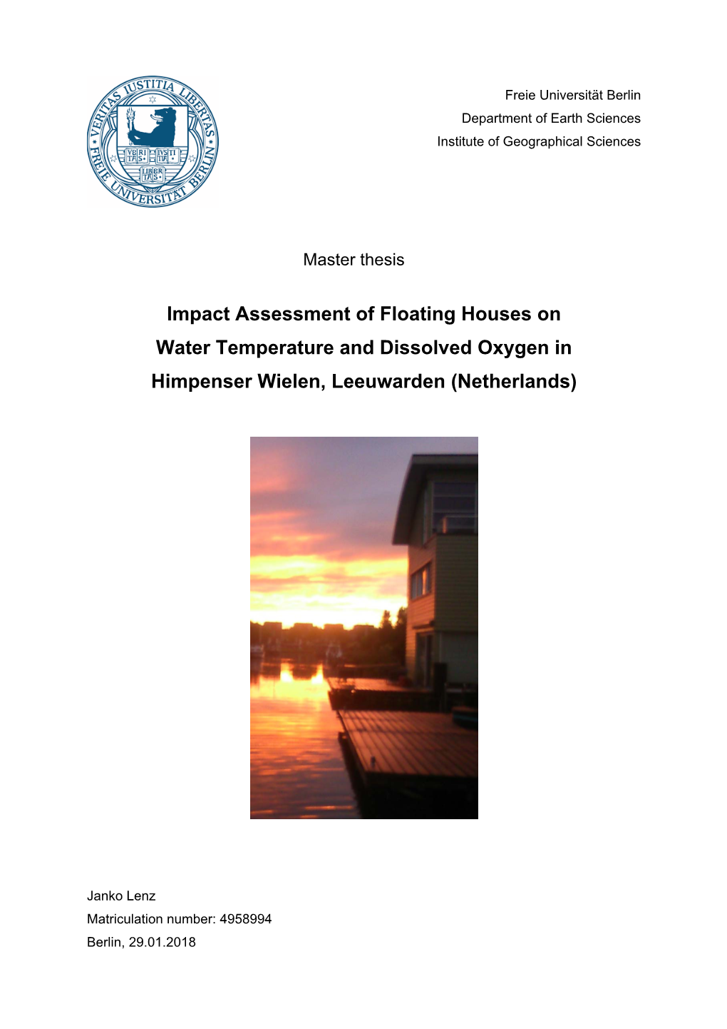 Impact Assessment of Floating Houses on Water Temperature and Dissolved Oxygen in Himpenser Wielen, Leeuwarden (Netherlands)