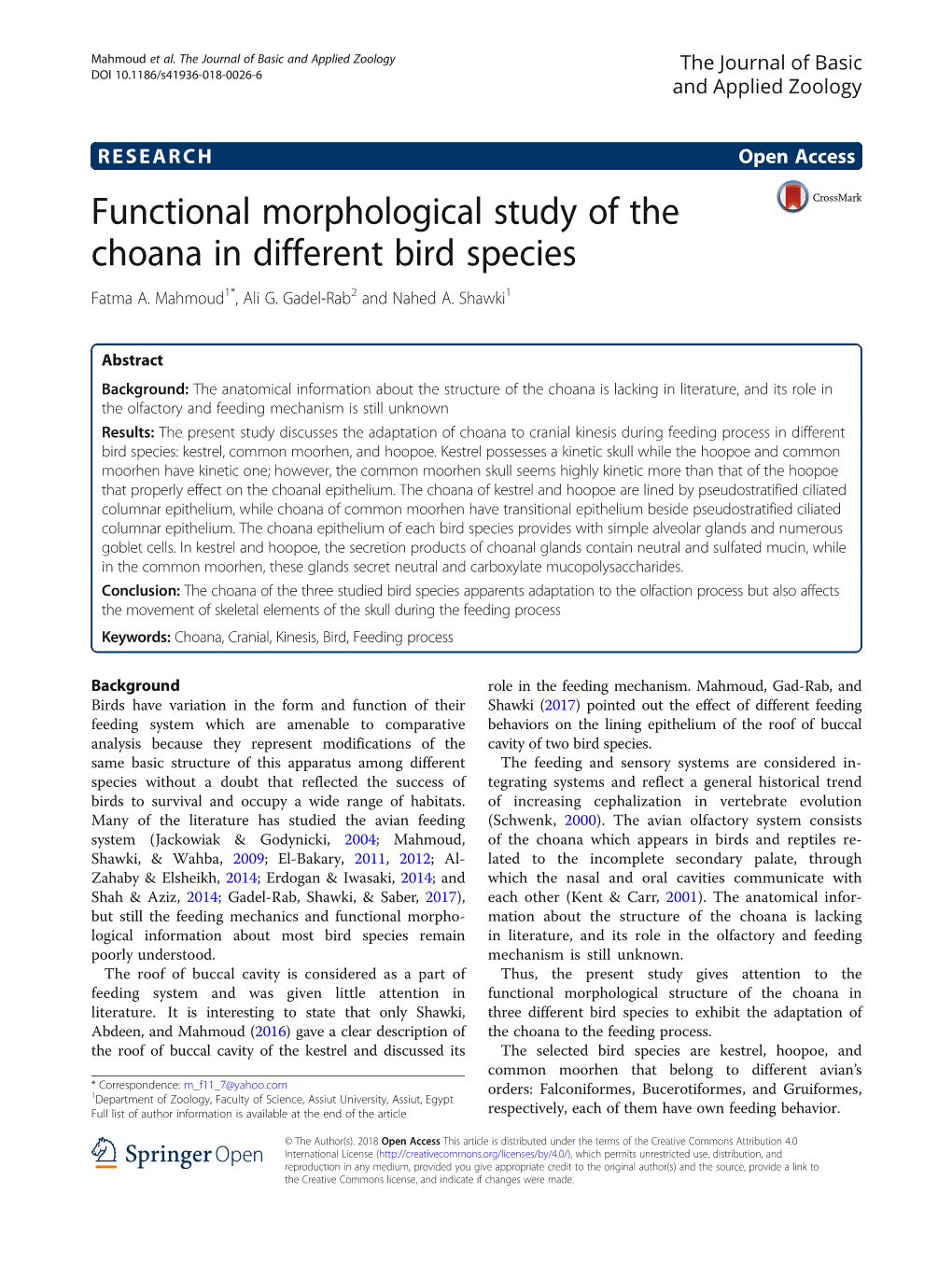 Functional Morphological Study of the Choana in Different Bird Species Fatma A