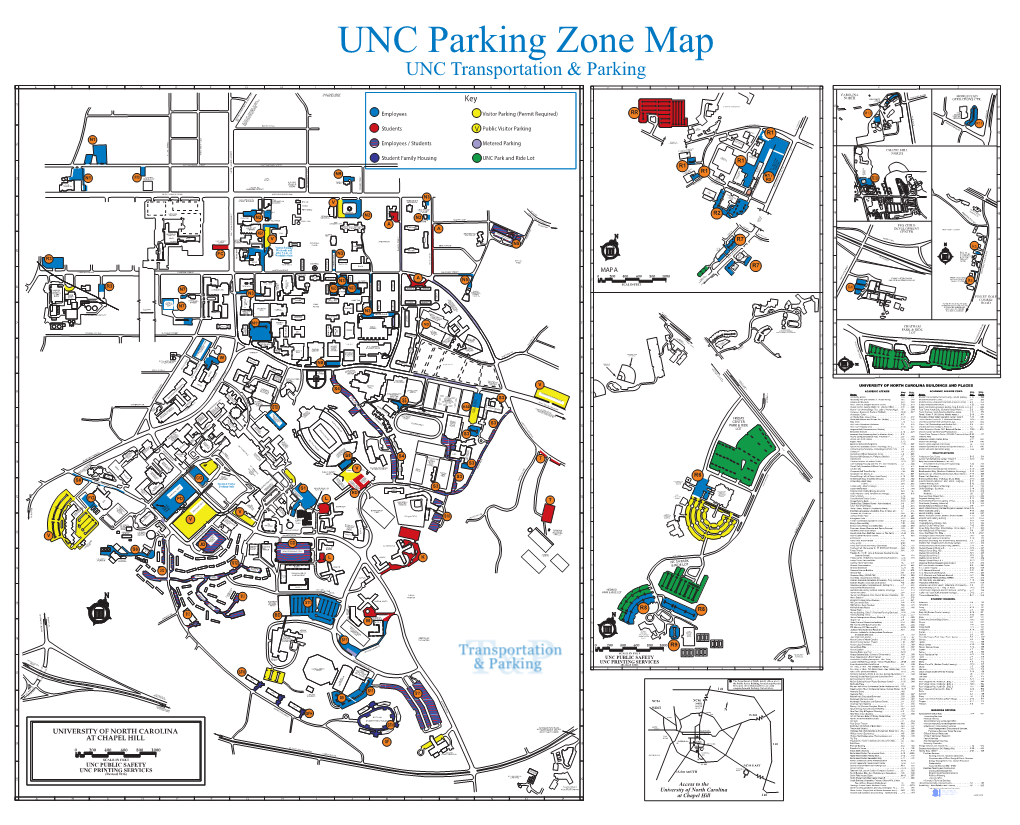 UNC Parking Zone Map UNC Transportation & Parking