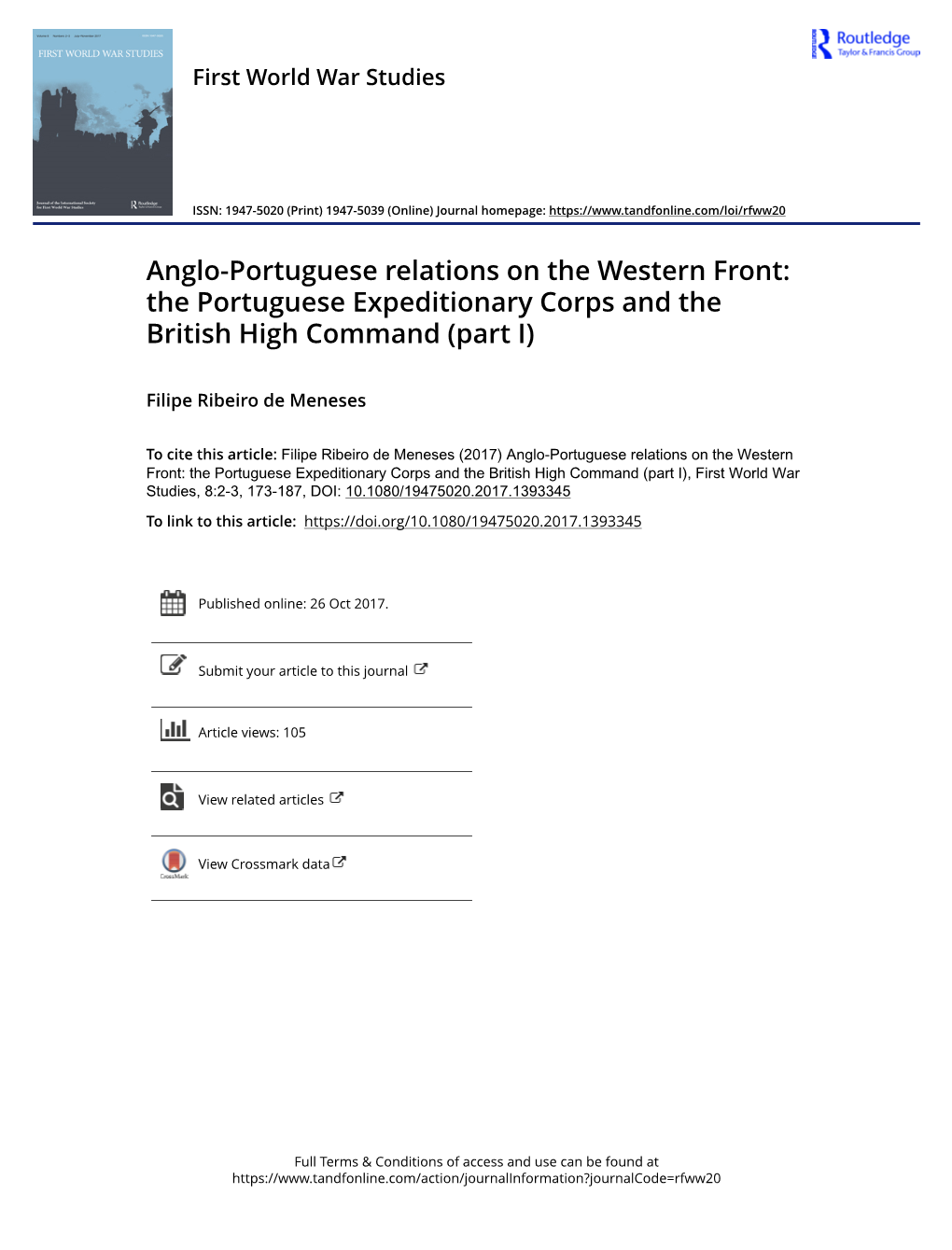 Anglo-Portuguese Relations on the Western Front: the Portuguese Expeditionary Corps and the British High Command (Part I)