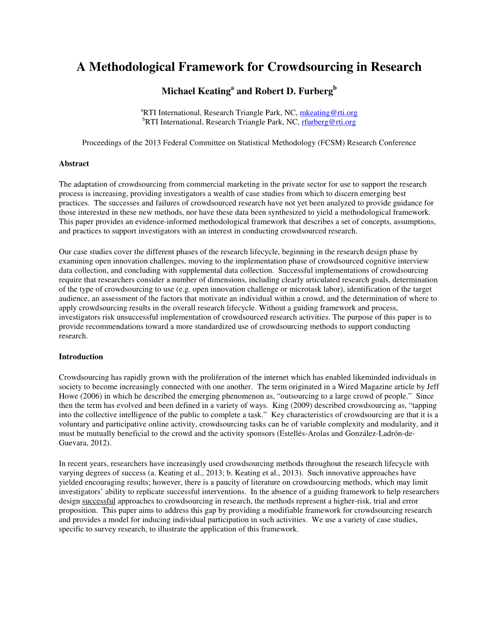 A Methodological Framework for Crowdsourcing in Research