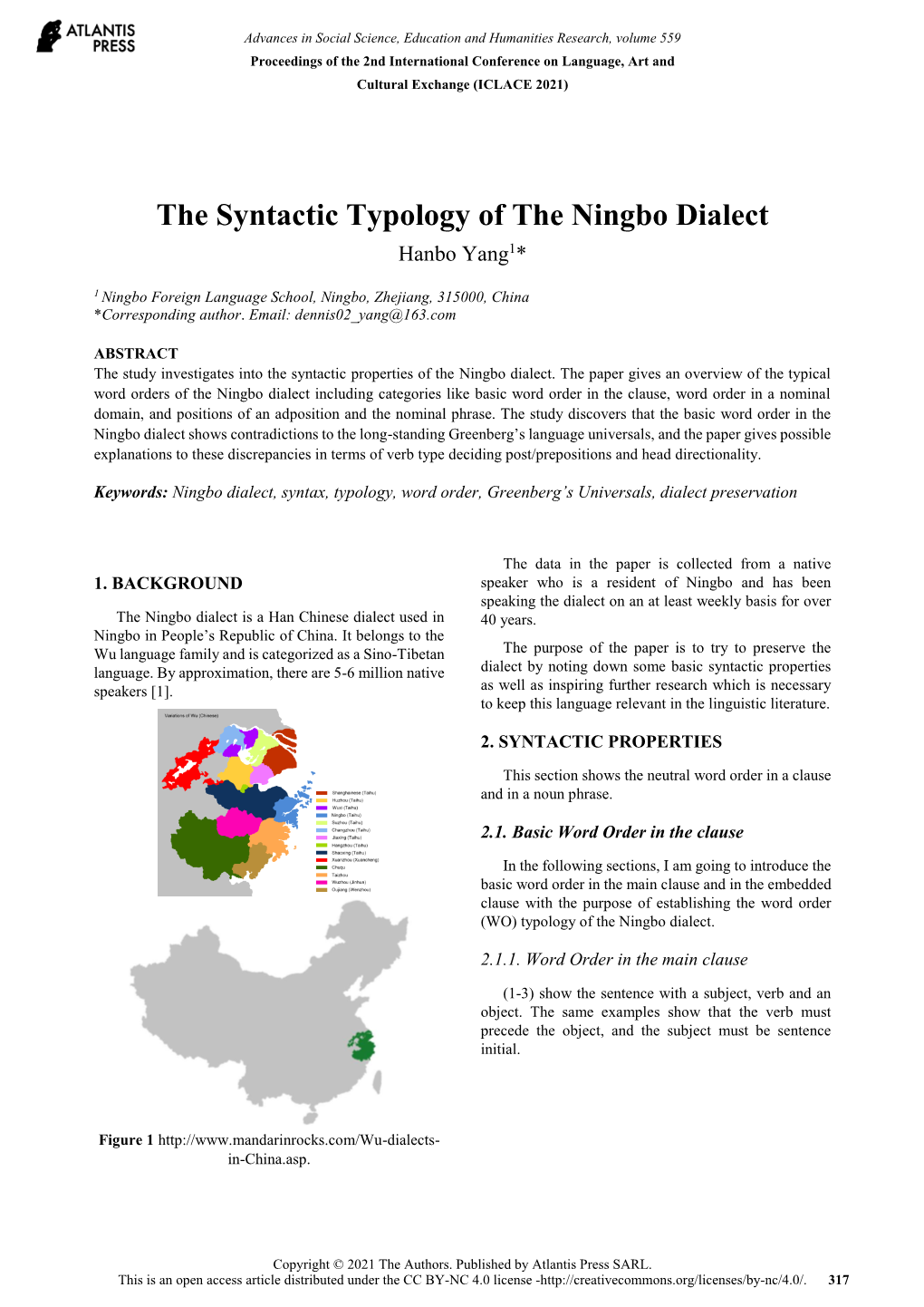 The Syntactic Typology of the Ningbo Dialect Hanbo Yang1*