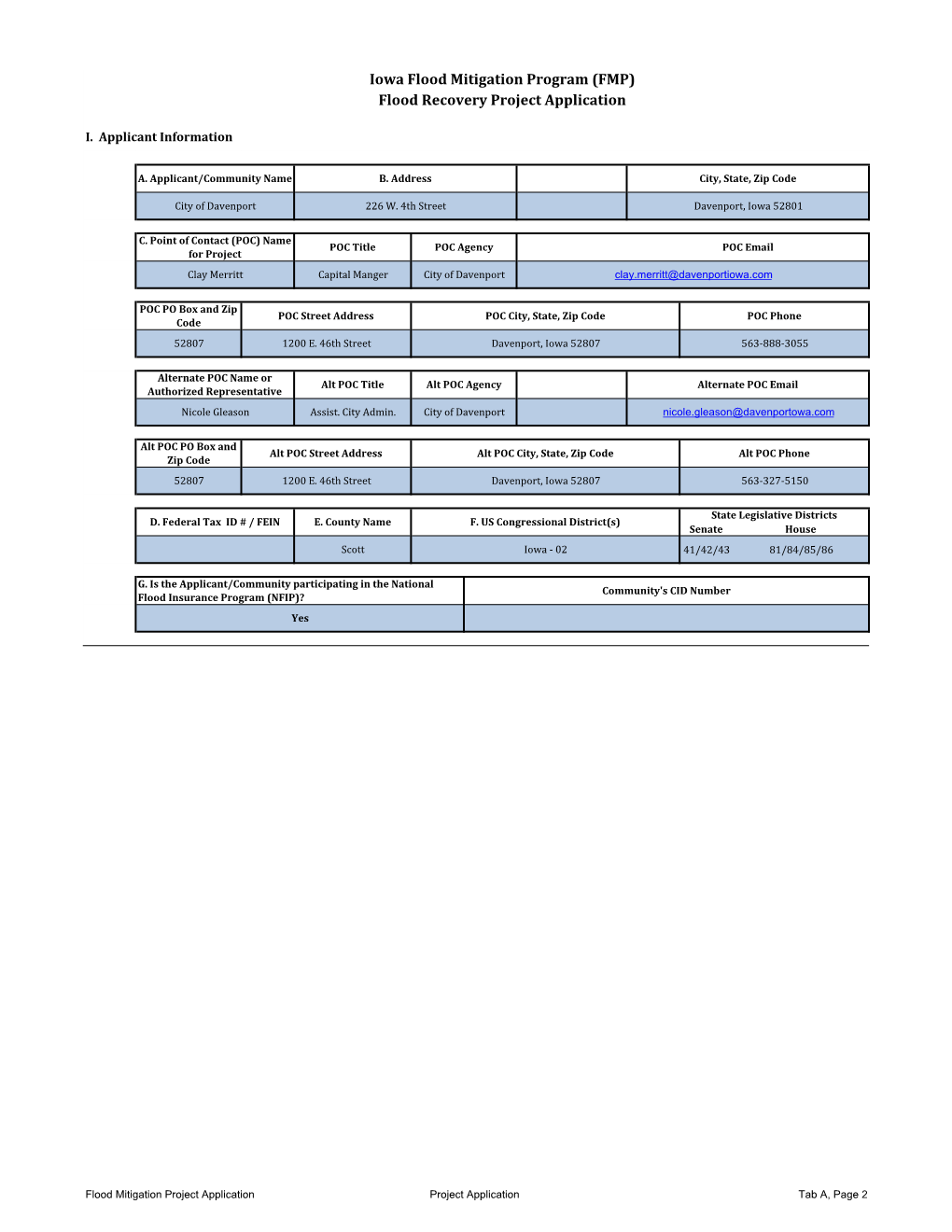 Flood Recovery Project Application Iowa